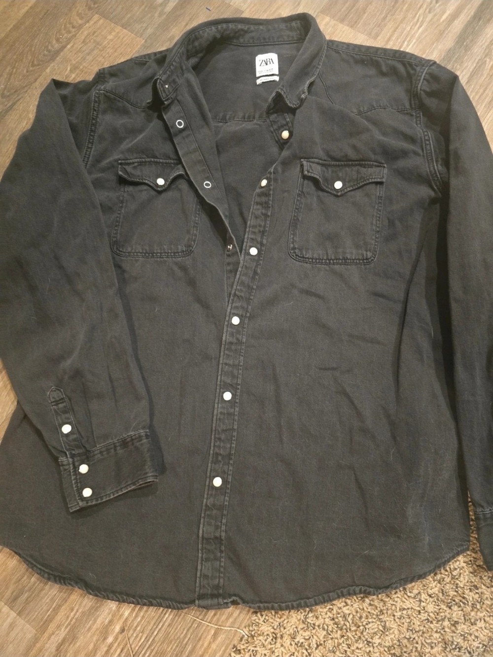 Zara Black Button-Up Denim Shirt